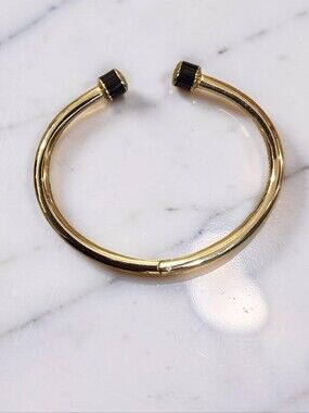 Henri Bendel Gold Crystal Logo Hinged Cuff Bracelet